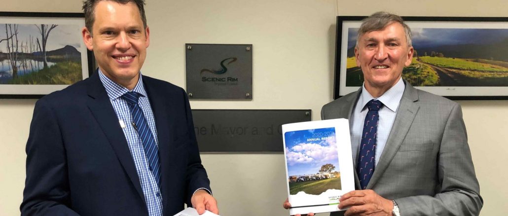 Scenic Rim Regional Council CEO with Jon Gibbons with Mayor Greg Christensen. Photo: Supplied.