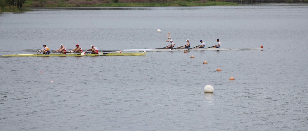 Photo: Commercial (Wruck, Bakker, Moore, Armitage) winning the Championship Mens Four (Coxless), ahead of Kand/Toowong (Bidwell, McCluskey*, Apel, Rowe).