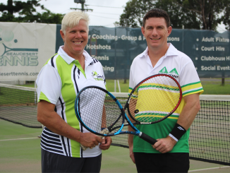 Beaudesert Tennis Club Vice President Lisa Quast with new coach Tim Fitzgerald.