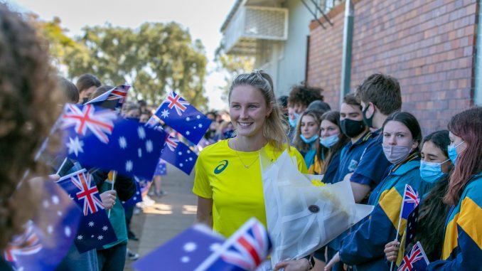 Riley Day arriving home to Beaudesert after the Tokyo Olympics in 2021.