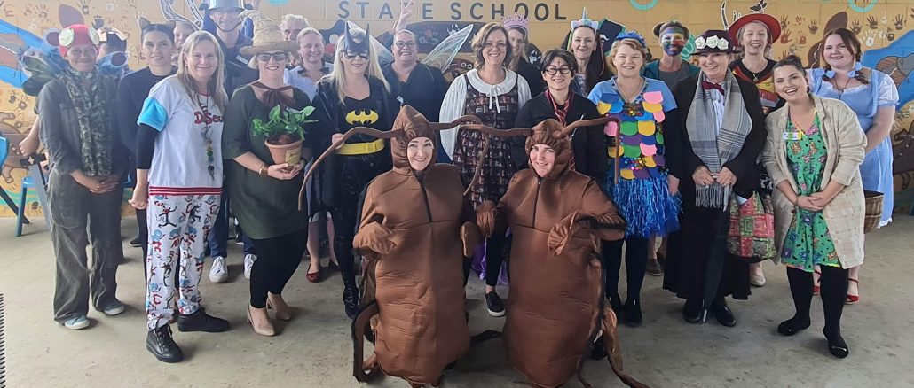 Staff got into the spirit of book week at Gleneagle. Image supplied