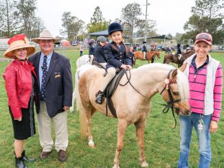 Chief Horse Steward Leonie Walsh, pictured with ring announcer Angus Lane, Naia McKeagg and Kate Harrison at the 2022 Beaudesert Show.