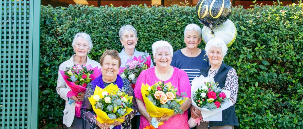 Long serving Beaudesert Hospital Auxiliary volunteers Therese Cahill, Beatrice Flesser, Pat Burnett, Lyn Loweke, Ros Lahey and Patricia Castles at the 60 year celebrations.