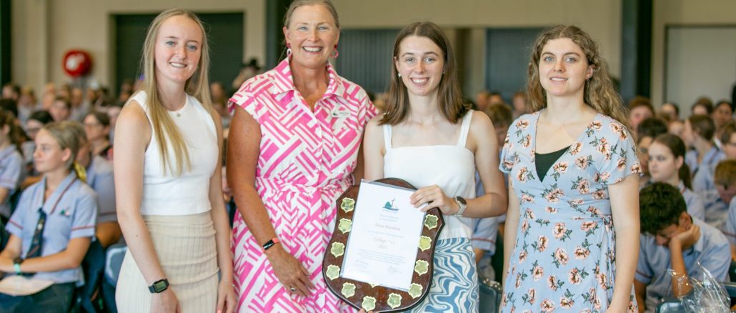 High achievers Abi Henry and Sophie Moriarty (far right) with Principal Deidre Young and inaugural College Dux Anna Brandon. Photo by Susie Cunningham.