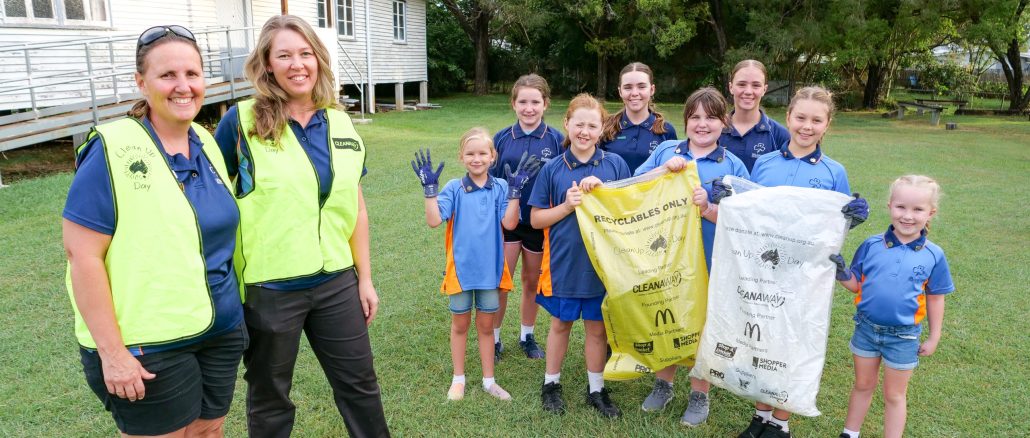 Beaudesert Girl Guides Unit Leaders Alison Groom and Sarah Young with some of the Guides.