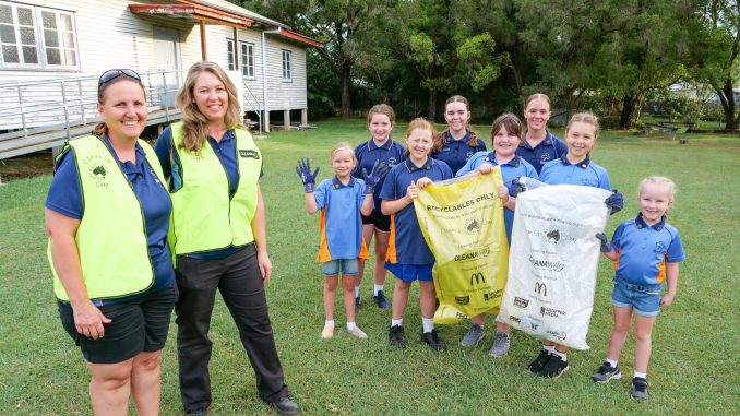 Beaudesert Girl Guides Unit Leaders Alison Groom and Sarah Young with some of the Guides.