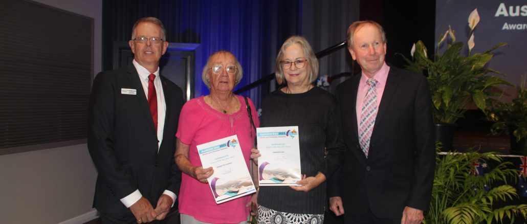 New Division 1 Councillor Amanda Hay (third from left) with Deputy Mayor Jeff McConnell, fellow Tamborine Mountain advocate Jeanette Lockey and former Division 1 Councillor Derek Swanborough at the 2023 Australia Day Awards. Photo by Keer Moriarty.