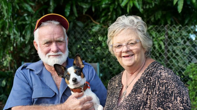 Merv and Sharyn with Zac the pup. Photo by Susie Cunningham.