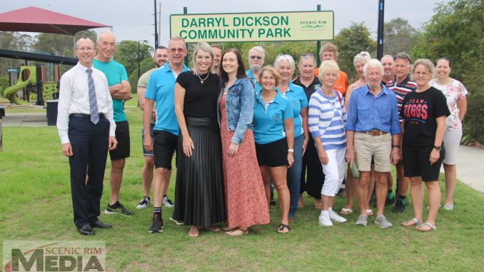 Karen Dickson-Morley and Mikaela Dickson (centre) with community members involved in naming Darryl Dickson Community Park KM