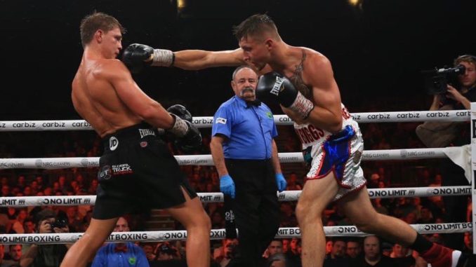 Nikita Tszyu takes a heavy punch by Dylan Biggs. Image supplied.