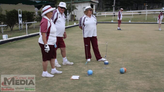 Rathdowney Memorial Bowls Club members on the green.