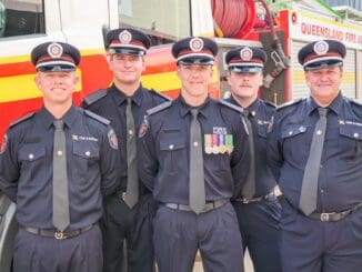 New auxiliary firefighters Ben Whibley, Bailey Muller, Beau Watson, David Martin and David Barry.