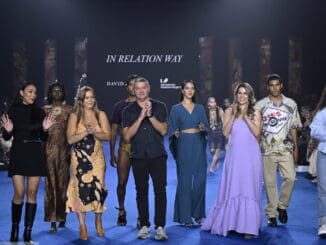 Cassandra Pons (third from right) showcased her collection at Australian Fashion Week as part of the Indigenous Fashion Project.