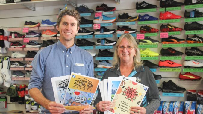 McAuley College teacher Zac Cunningham with Scenic Rim Sports owner Leanne Boyle. Photo by Keer Moriarty.