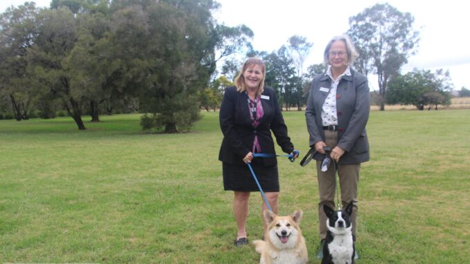 Cr Jennifer Sanders and Cr Amanda Hay with Cheddar and Penny.