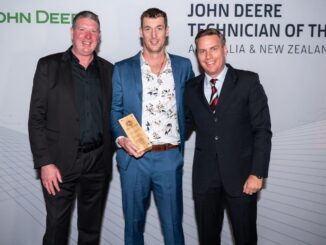 RDO Equipment’s, Phil Canning with Service Apprentice of the Year winner Daniel Barnes and John Deere Customer Support Business Manager, Marko Koelln.